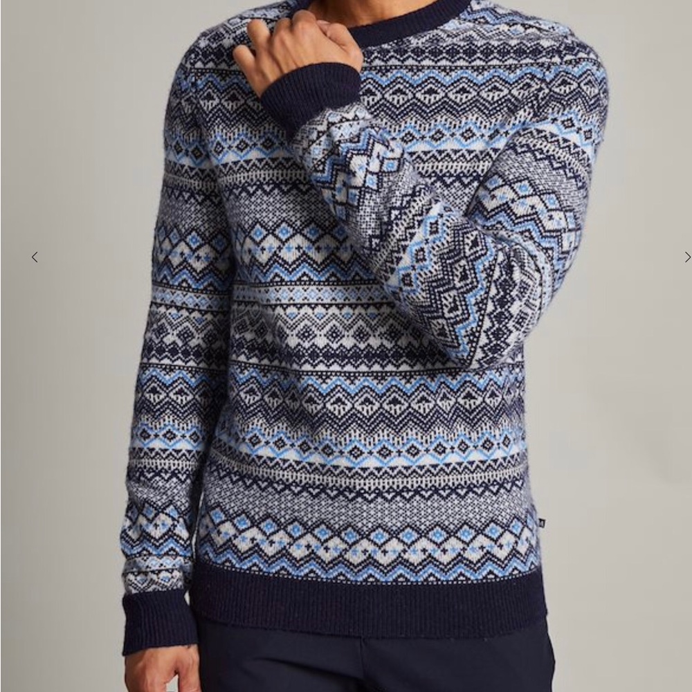 MATINIQUE NWT Lambswool MATRITON JACQUARD KNIT Blue and Grey Crewneck Sweater
